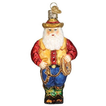 Western Santa Old World Christmas Glass Ornament