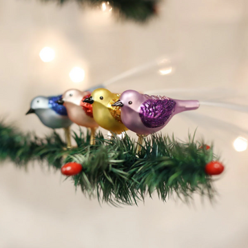 Fat Glitter Birds - Set of 4 - Blown Glass Clip-On Tree Ornament by Old World Christmas