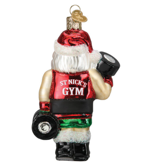 Body Builder Santa Old World Christmas Glass Ornament