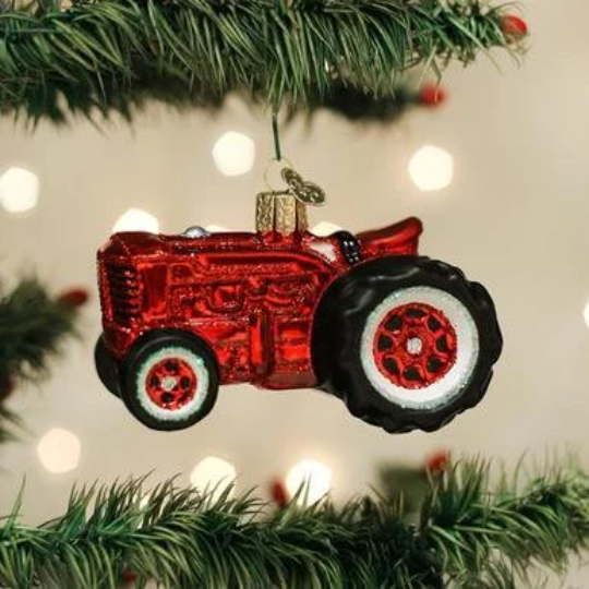 Old Farm Red Tractor Old World Christmas Glass Ornament