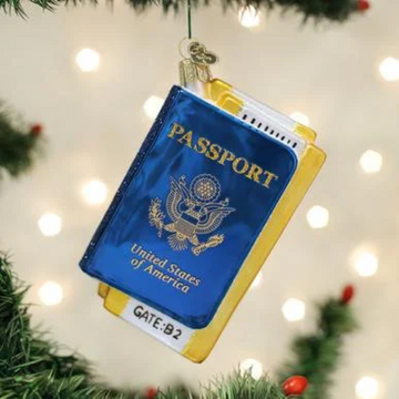 Passport Book Blown Glass Tree Ornament for Travelers by Old World Christmas