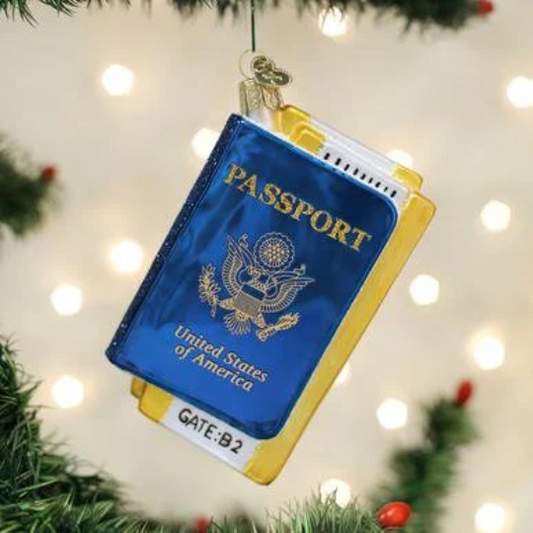 Passport Old World Christmas Glass Ornament