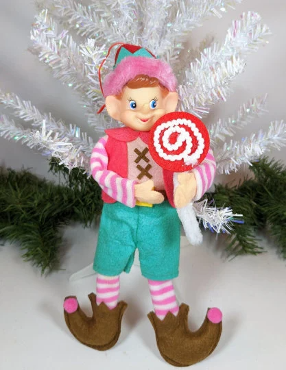 Pink Elf with Candy Christmas Ornament