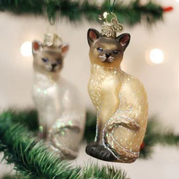 Tan Siamese Cat Old World Christmas Ornament