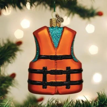 Life Jacket Blown Glass Tree Ornament for Boaters by Old World Christmas - RETIRED
