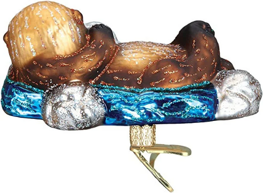 Sea Otter Blown Glass Tree Ornament by Old World Christmas - Clip-on style