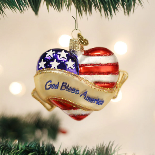 God Bless America Heart Old World Christmas Ornament