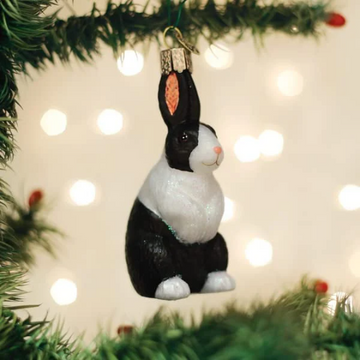 Dutch Rabbit Black White Bunny Blown Glass Tree Ornament by Old World Christmas