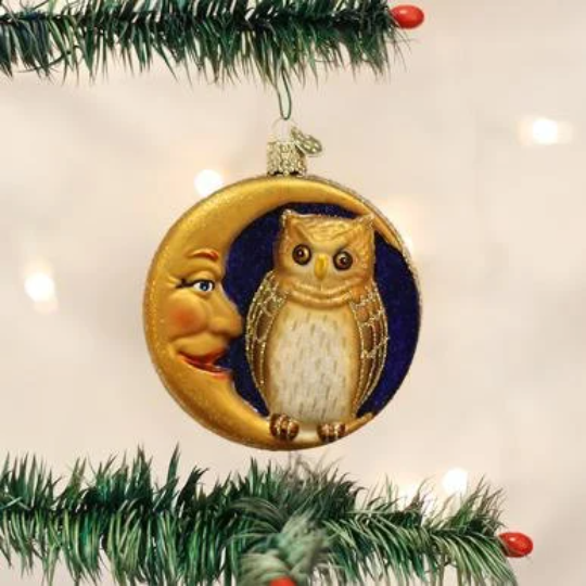 Owl In Moon Old World Christmas Ornament