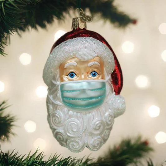 Santa With Face Mask Old World Christmas Ornament