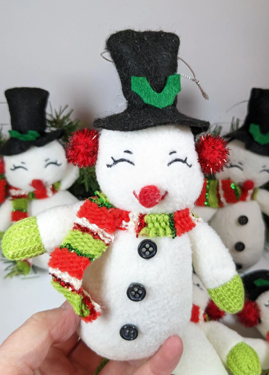 Vintage Plush Snowman Christmas Ornaments