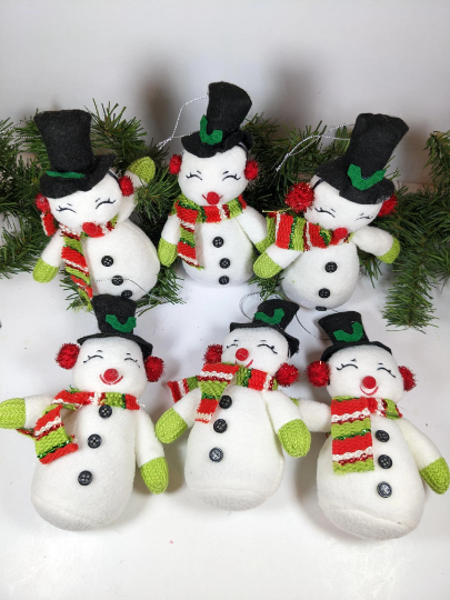 Vintage Plush Snowman Christmas Ornaments