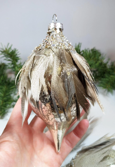 Feather Teardrop Christmas Ornaments