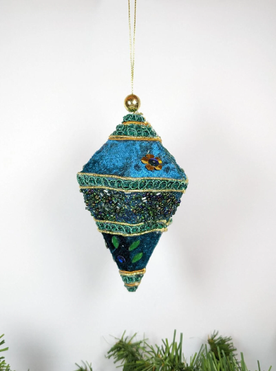 Vintage Blue Handmade Beaded Ornament