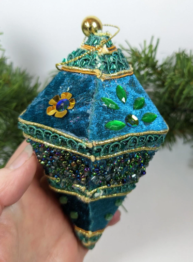 Vintage Blue Handmade Beaded Ornament