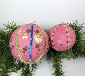 Vintage Pink Beaded Pushpin Christmas Ornaments