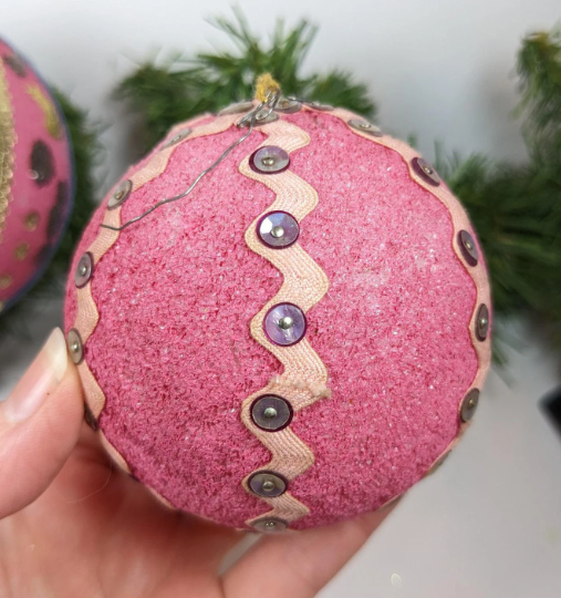 Vintage Pink Beaded Pushpin Christmas Ornaments