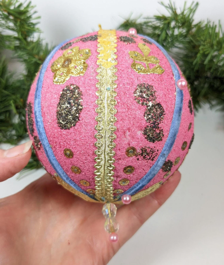 Vintage Pink Beaded Pushpin Christmas Ornaments