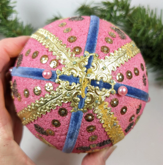 Vintage Pink Beaded Pushpin Christmas Ornaments