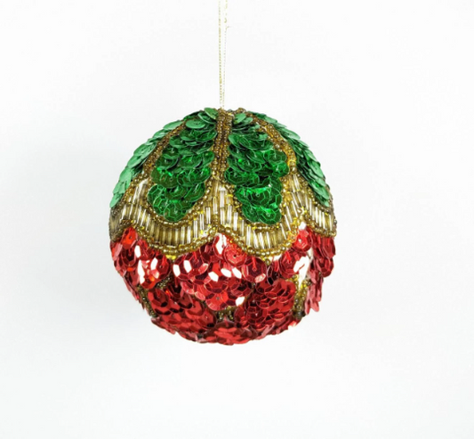 Vintage Strawberry Beaded Christmas Ornament