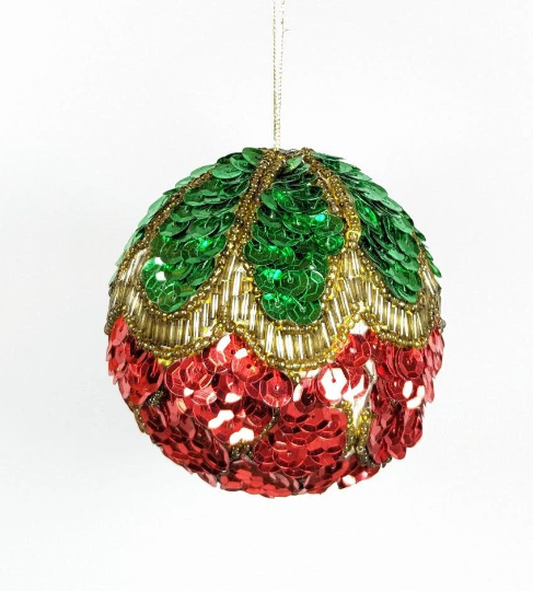 Vintage Strawberry Beaded Christmas Ornament