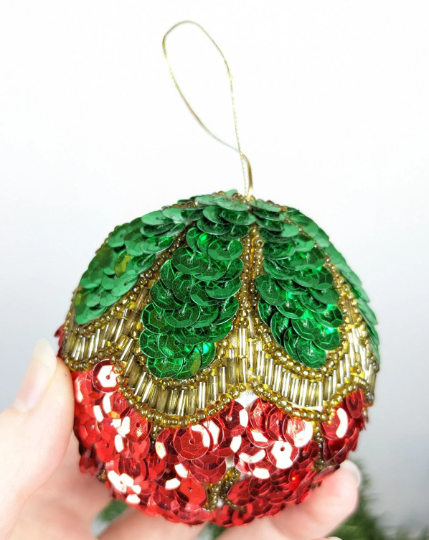 Vintage Strawberry Beaded Christmas Ornament