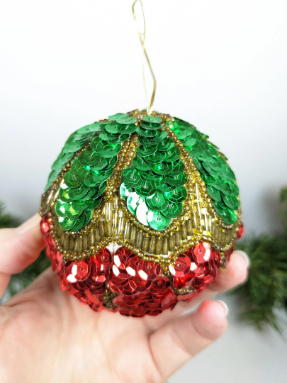 Vintage Strawberry Beaded Christmas Ornament