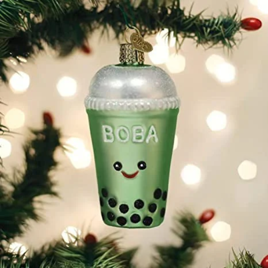 Old World Christmas Boba Tea Glass Ornament