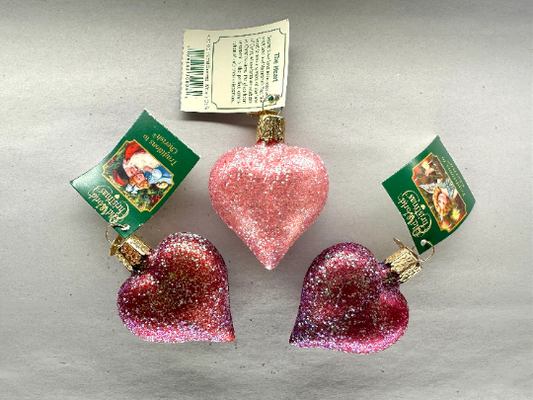 Glitter Heart Ornament Old World Christmas Set of 3