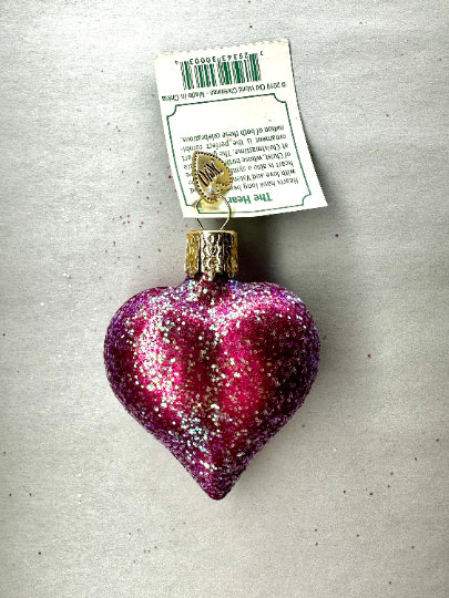 Glitter Heart Ornament Old World Christmas Set of 3