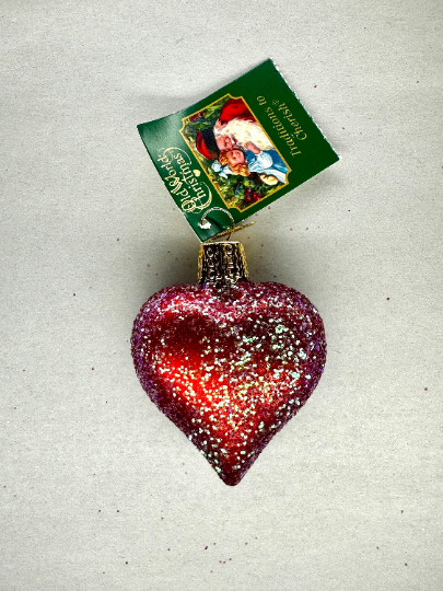 Glitter Heart Ornament Old World Christmas Set of 3