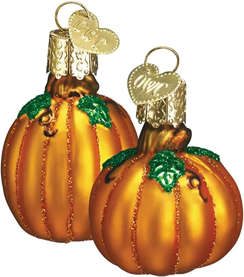 Mini Pumpkins Blown Glass Tree Ornaments by Old World Christmas - Set of 2 - Thanksgiving Decor