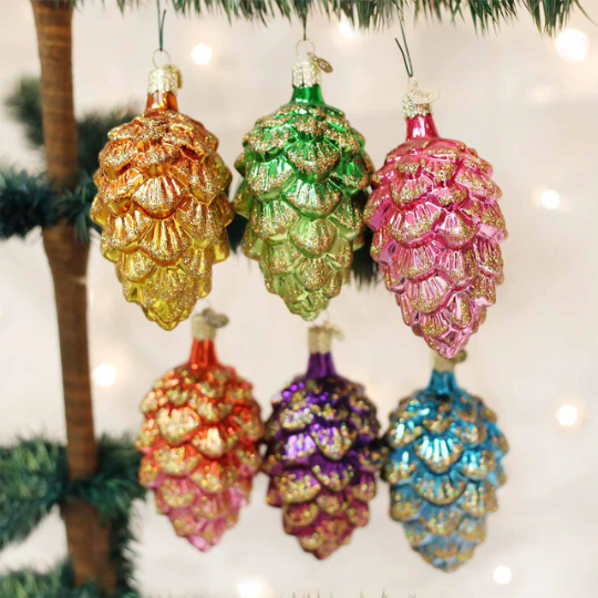 Glittered Pinecones Old World Christmas Ornament Set of 3 Ornaments