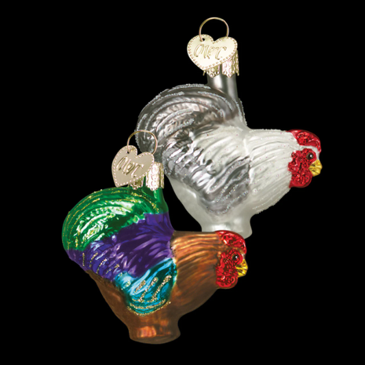 Miniature Roosters Old World Christmas Ornament