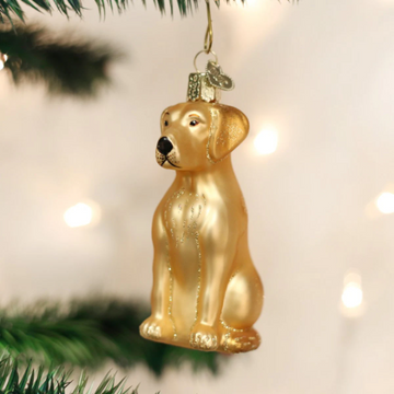 Yellow Labrador Retriever Dog Old World Christmas Blown Glass Tree Ornament