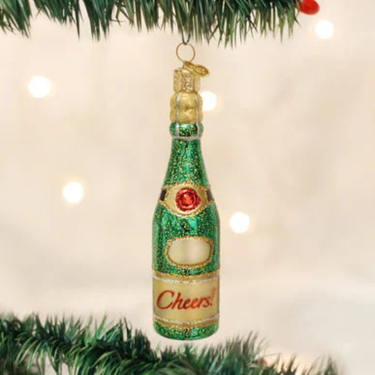 Champagne Cheers Bottle Old World Christmas Ornament