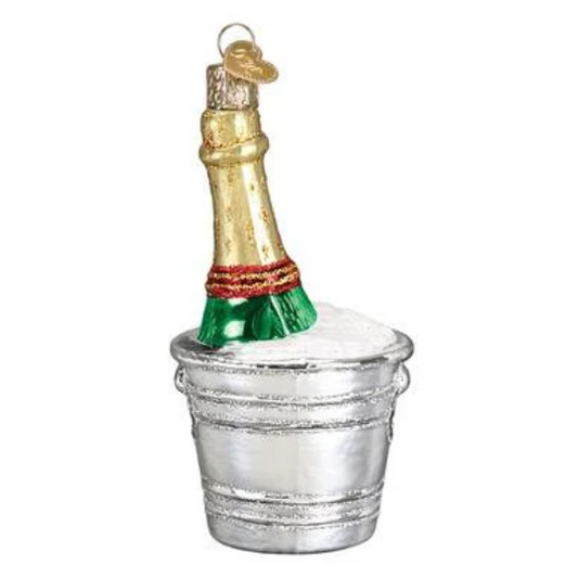 Chilled Champagne in Bucket Blown Glass Tree Ornament by Old World Christmas