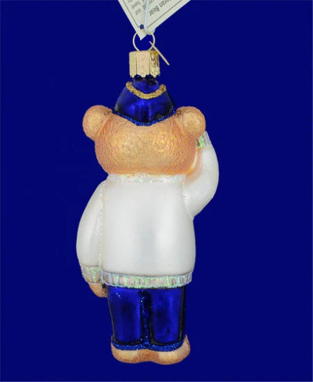 Veteran Bear Teddy in Military Uniform Blown Glass Tree Ornament by Old World Christmas