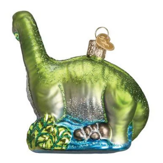 Brontosaurus Dinosaur Blown Glass Tree Ornament by Old World Christmas