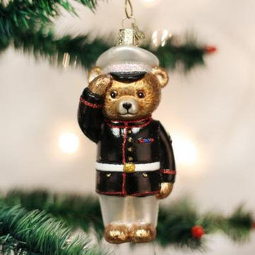 Marine Bear - Military Teddy Blown Glass Tree Ornament by Old World Christmas