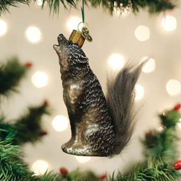 Vintage-Style Howling Wolf with Furry Tail - Blown Glass Tree Ornament by Old World Christmas - RETIRED