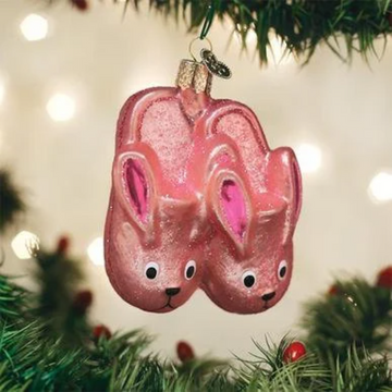 Pink Bunny Slippers Blown Glass Tree Ornament by Old World Christmas