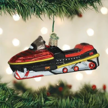 Red Snowmobile Blown Glass Hand Painted Tree Ornament by Old World Christmas