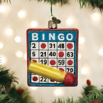 Bingo Card with Blotter Blown Glass Hand Painted Tree Ornament by Old World Christmas
