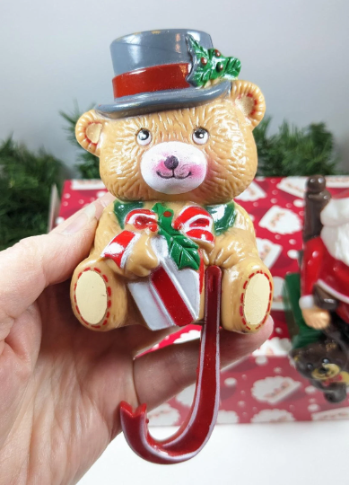 Santa Claus & Teddy Bear Plastic Christmas Stocking Holders