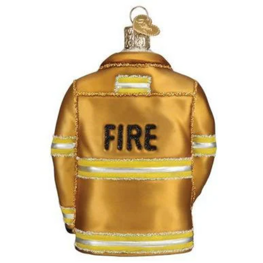 Firefighters Jacket with Axe Blown Glass Tree Ornament by Old World Christmas