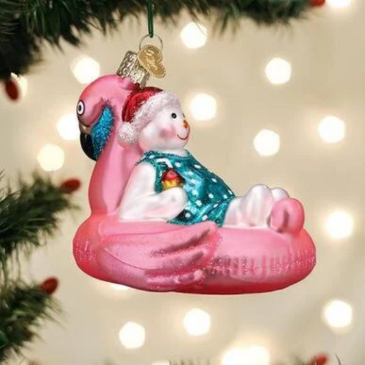 Snowman on Flamingo Floaty Old World Christmas