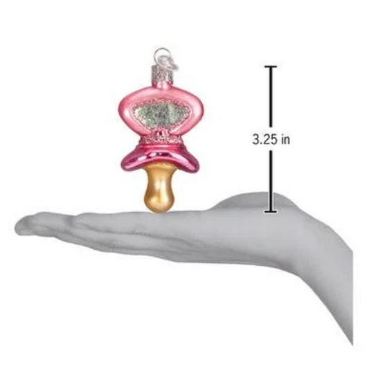 Pacifier Blue or Pink Blown Glass Tree Ornament by Old World Christmas