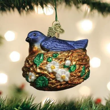 Bluebird in Nest Blown Glass Tree Ornament by Old World Christmas