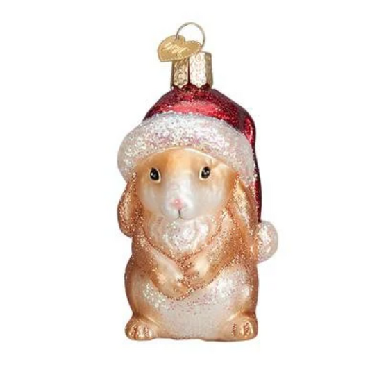 Standing Christmas Bunny in Santa Hat - Glass Tree Ornament by Old World Christmas